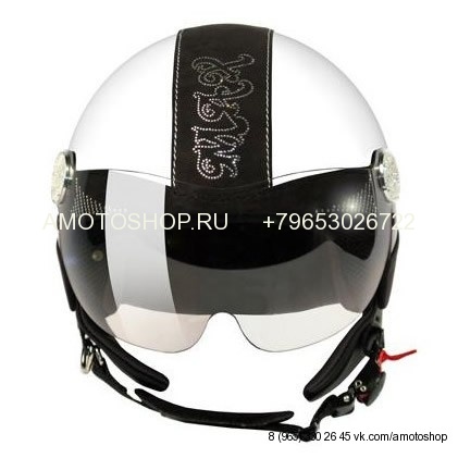 Шлем (открытый со стеклом) Max Posh белый глянцевый/черн.кож.